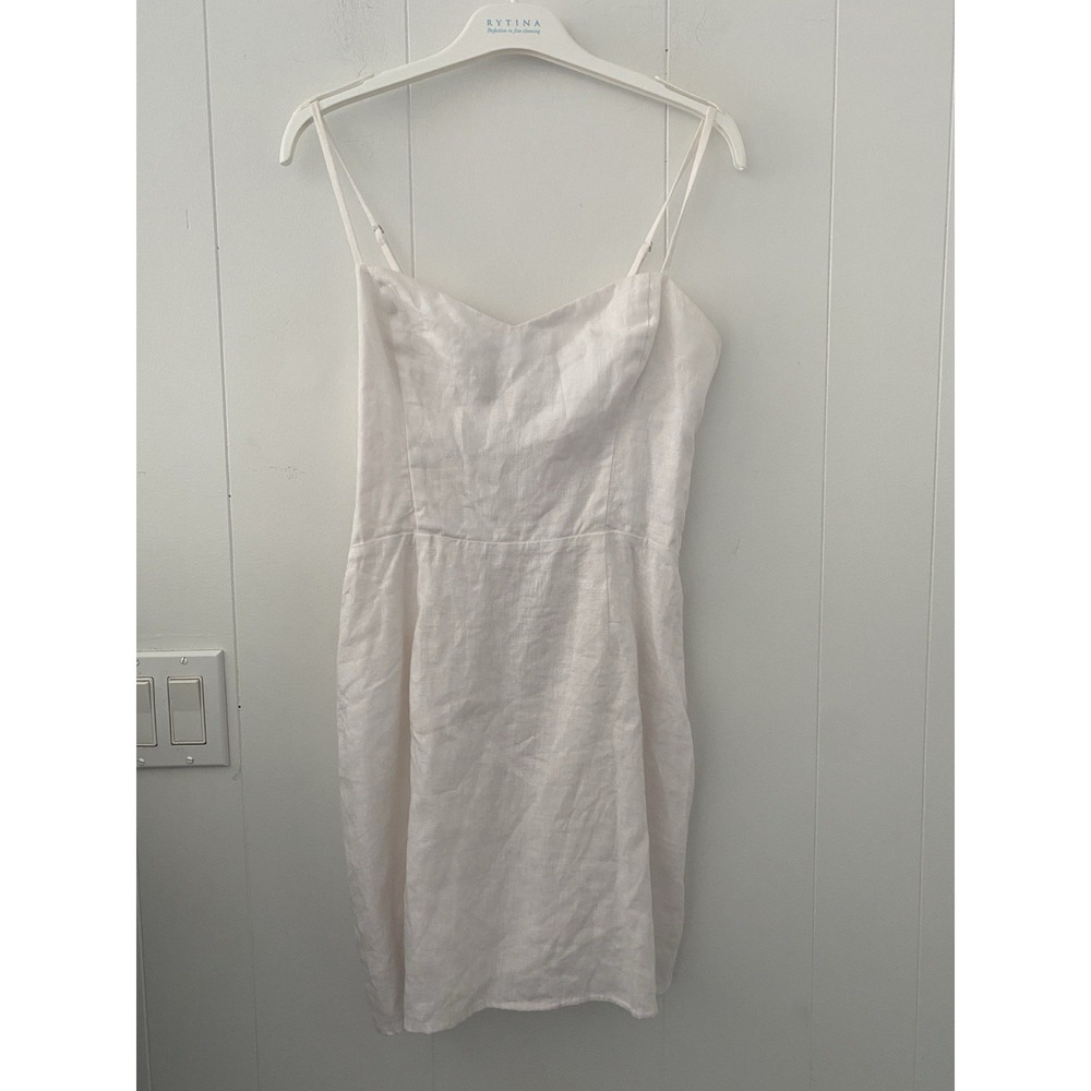 Reformation Women Mini Dress White 100% Linen Sz 6 Sleeveless Designer - Picture 3 of 7